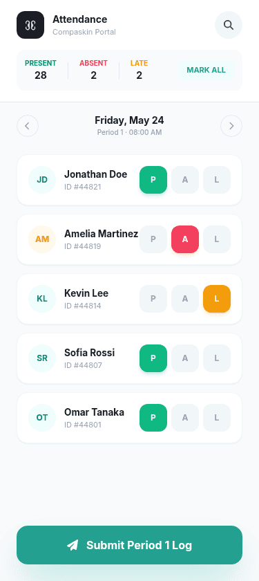 Klassify attendance portal mobile screen