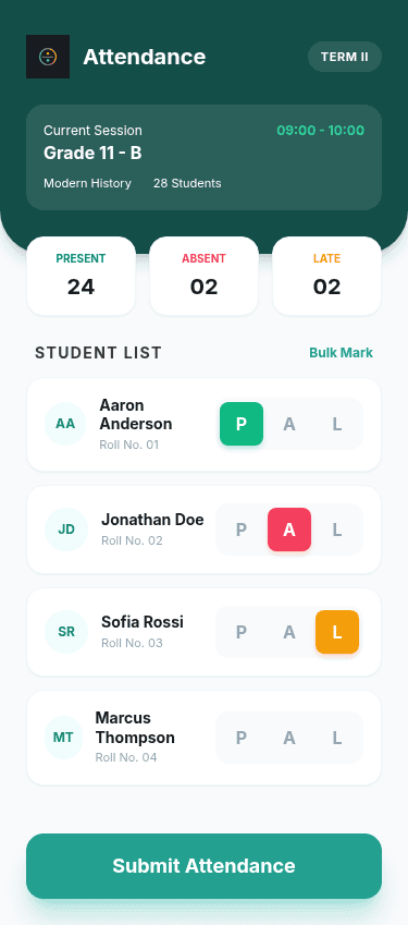 Klassify attendance list mobile screen